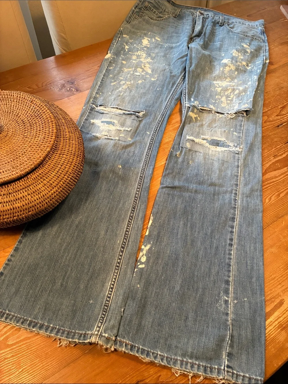 Levi’s 567 Distressed, Painted & Patched Blue Jeans - Size 36 x 34